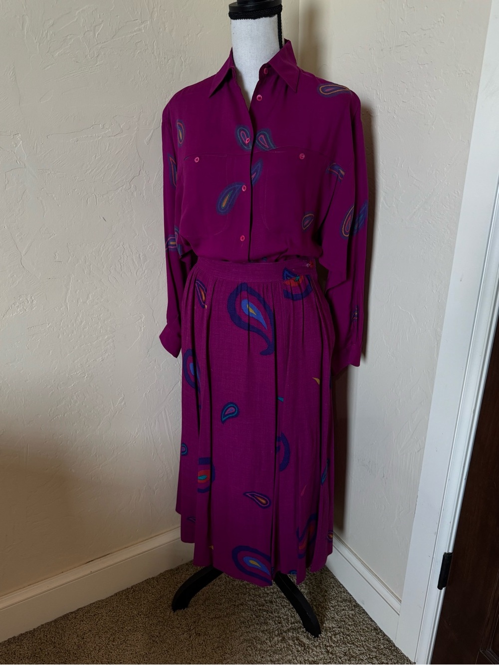 Liz Claiborne Deep Magenta Paisley Two-Piece Skirt Set